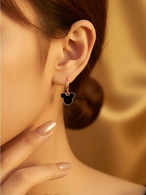 Fashion Jewelry Gold-Tone Hoop Earrings Black Mickey Charm. 3 pairs of earrings